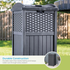 688807334e621a00abf70e61e700dd880c2a6b7967a318174ffc8.jpg Suncast 33 Gallon Commercial Outdoor Trashcan Hideaway with Lid for 30 to 33 Gallon Trash Bags for Garage, Backyard, or Garden, Brown