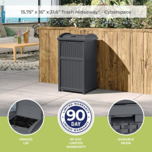 688807379546b56ec83353bb53020c1d1813be8fb4d0bacd65987.jpg Suncast 33 Gallon Commercial Outdoor Trashcan Hideaway with Lid for 30 to 33 Gallon Trash Bags for Garage, Backyard, or Garden, Brown