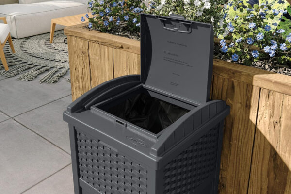 6888073bd64969ac8f5e53f7ca60de9f2e4c48d80d09a9d6f4468.jpg Suncast 33 Gallon Commercial Outdoor Trashcan Hideaway with Lid for 30 to 33 Gallon Trash Bags for Garage, Backyard, or Garden, Brown