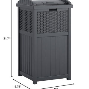 6888073e2ac7efd1c4aed04a3297fdaff9b315b12f478678105db.jpg Suncast 33 Gallon Commercial Outdoor Trashcan Hideaway with Lid for 30 to 33 Gallon Trash Bags for Garage, Backyard, or Garden, Brown