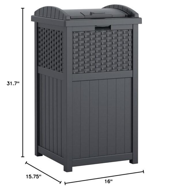 6888073e2ac7efd1c4aed04a3297fdaff9b315b12f478678105db.jpg Suncast 33 Gallon Commercial Outdoor Trashcan Hideaway with Lid for 30 to 33 Gallon Trash Bags for Garage, Backyard, or Garden, Brown