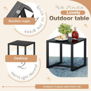 Greesum 3 Piece Patio Furniture Set, All-Weather Imitation Rattan Conversation Set, Outdoor Rocking Chair Bistro Set with Glass Top Coffee Table for Pool, Deck, Porch, Garden or Balcony, Black