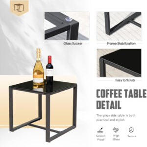 Greesum 3 Piece Patio Furniture Set, All-Weather Imitation Rattan Conversation Set, Outdoor Rocking Chair Bistro Set with Glass Top Coffee Table for Pool, Deck, Porch, Garden or Balcony, Black