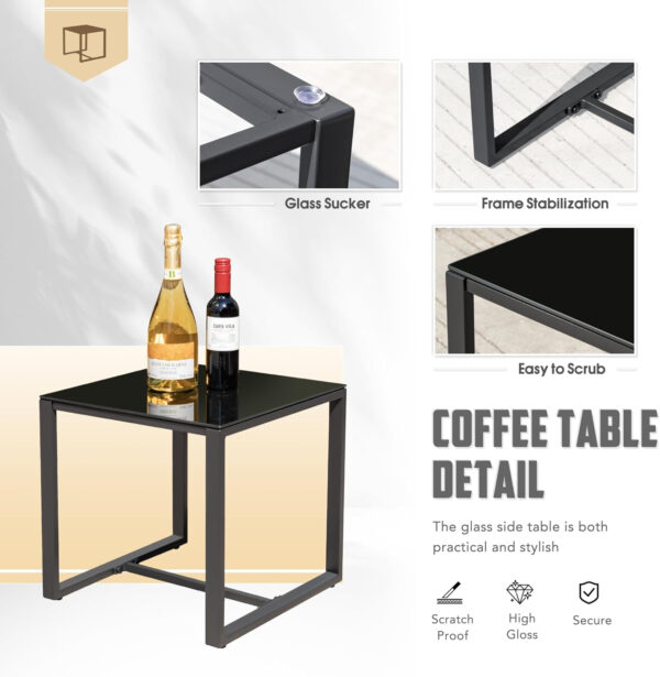 Greesum 3 Piece Patio Furniture Set, All-Weather Imitation Rattan Conversation Set, Outdoor Rocking Chair Bistro Set with Glass Top Coffee Table for Pool, Deck, Porch, Garden or Balcony, Black