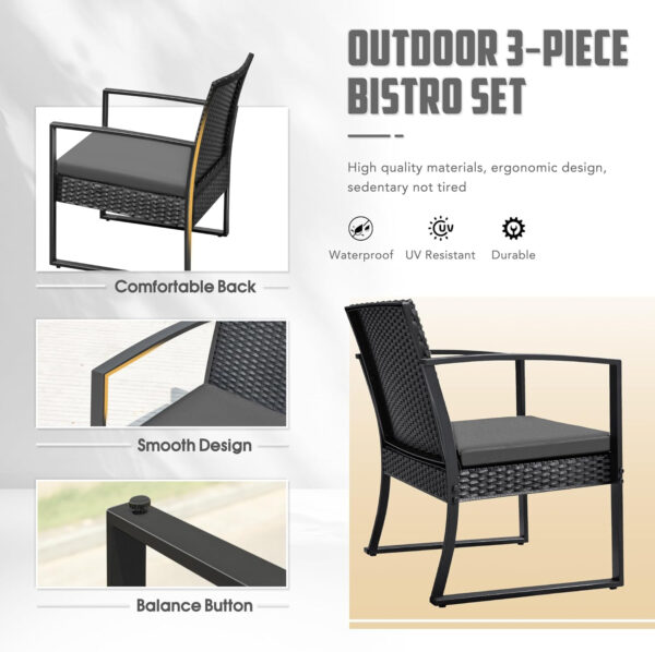 Greesum 3 Piece Patio Furniture Set, All-Weather Imitation Rattan Conversation Set, Outdoor Rocking Chair Bistro Set with Glass Top Coffee Table for Pool, Deck, Porch, Garden or Balcony, Black