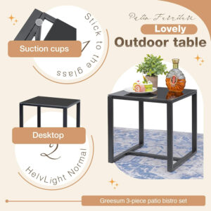 Greesum 3 Piece Patio Furniture Set, All-Weather Imitation Rattan Conversation Set, Outdoor Rocking Chair Bistro Set with Glass Top Coffee Table for Pool, Deck, Porch, Garden or Balcony, Black