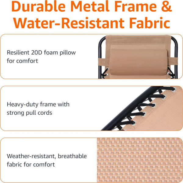 688807e9081655101345a5d0ee40ebcc605a57c5339de354c3374.jpg Amazon Basics Outdoor Patio Folding Reclining Lounge Rocking Chair with Pillow, Affordable Folding Chairs for Outside, Beige, 33.6 x 37.4 x 26 inch