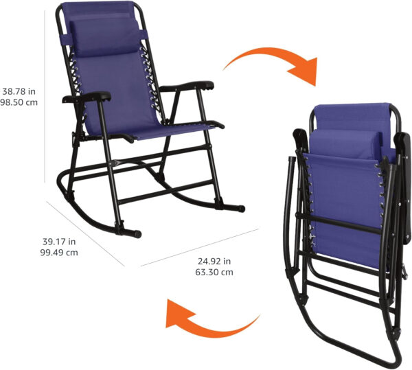 688807fd78d2088d9db53eda754a0b869c54227fafc87b49add4a.jpg Amazon Basics Outdoor Patio Folding Reclining Lounge Rocking Chair with Pillow, Affordable Folding Chairs for Outside, Beige, 33.6 x 37.4 x 26 inch