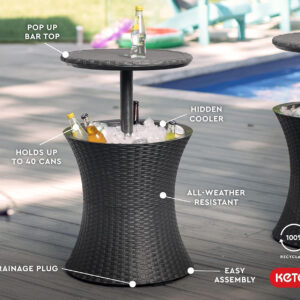 Keter Pacific Cool Bar Outdoor Patio Furniture and Hot Tub Side Table with 7.5 Gallon Beer and Wine Cooler, Espresso Brown