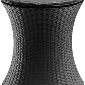 Keter Pacific Cool Bar Outdoor Patio Furniture and Hot Tub Side Table with 7.5 Gallon Beer and Wine Cooler, Espresso Brown