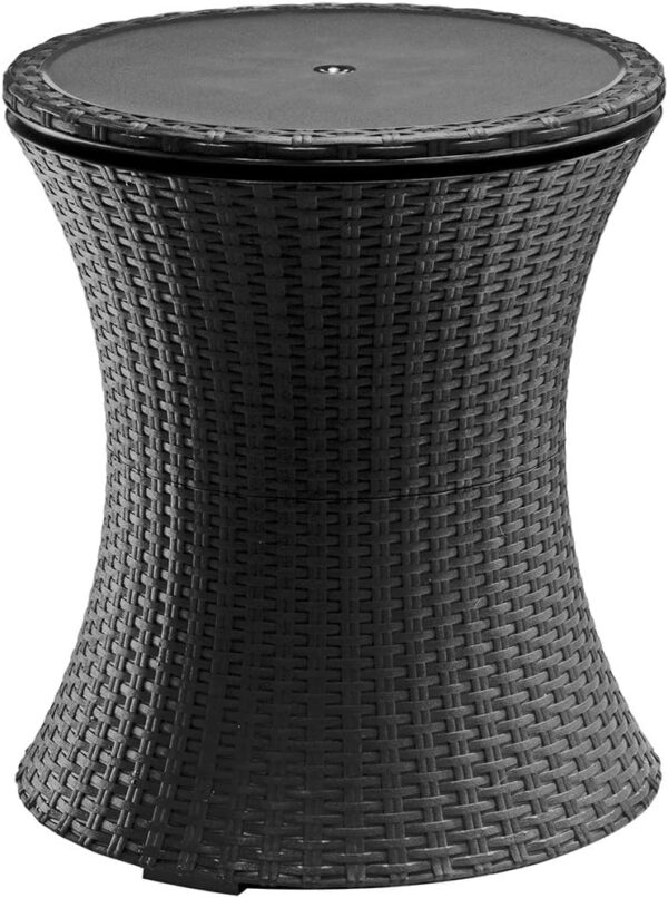 Keter Pacific Cool Bar Outdoor Patio Furniture and Hot Tub Side Table with 7.5 Gallon Beer and Wine Cooler, Espresso Brown