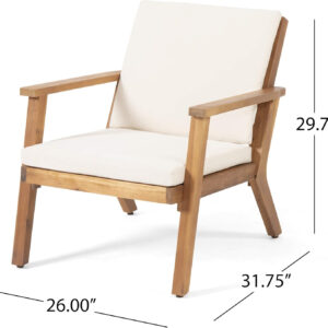 Christopher Knight Home Carlos Outdoor Acacia Wood Club Chairs with Cushions (Set of 2), Brown Patina Finish, Cream