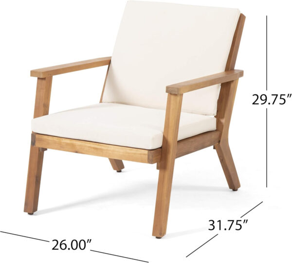 Christopher Knight Home Carlos Outdoor Acacia Wood Club Chairs with Cushions (Set of 2), Brown Patina Finish, Cream