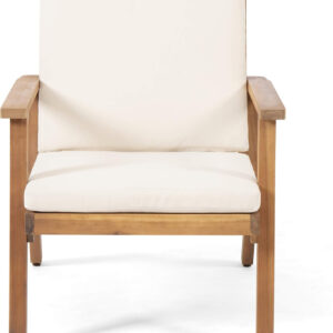 Christopher Knight Home Carlos Outdoor Acacia Wood Club Chairs with Cushions (Set of 2), Brown Patina Finish, Cream