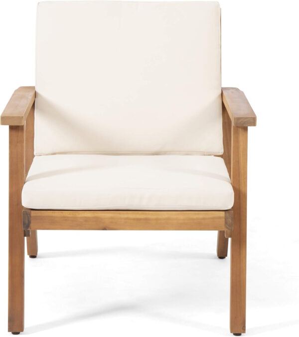 Christopher Knight Home Carlos Outdoor Acacia Wood Club Chairs with Cushions (Set of 2), Brown Patina Finish, Cream