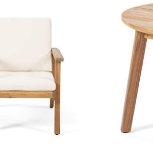 Christopher Knight Home Carlos Outdoor Acacia Wood Club Chairs with Cushions (Set of 2), Brown Patina Finish, Cream