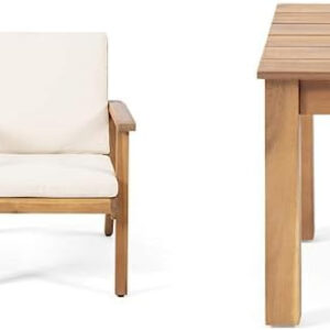 Christopher Knight Home Carlos Outdoor Acacia Wood Club Chairs with Cushions (Set of 2), Brown Patina Finish, Cream