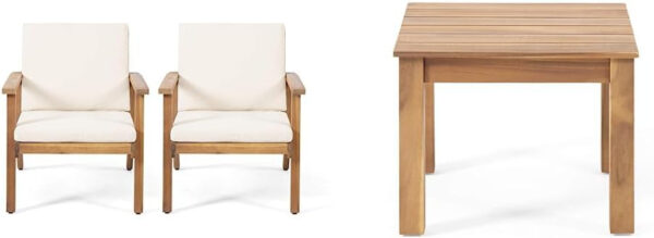 Christopher Knight Home Carlos Outdoor Acacia Wood Club Chairs with Cushions (Set of 2), Brown Patina Finish, Cream