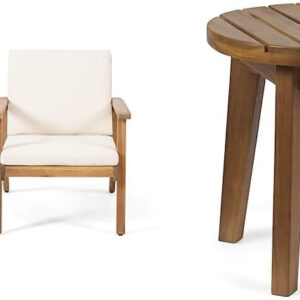 Christopher Knight Home Carlos Outdoor Acacia Wood Club Chairs with Cushions (Set of 2), Brown Patina Finish, Cream