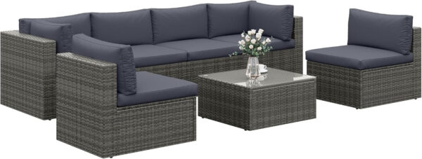 7-Piece Modular Patio Furniture Set, Wicker Outdoor Sectional Sofa with Cushions and Coffee Table, All Weather Patio Conversation Sets for Porch Balcony Backyard, Grey