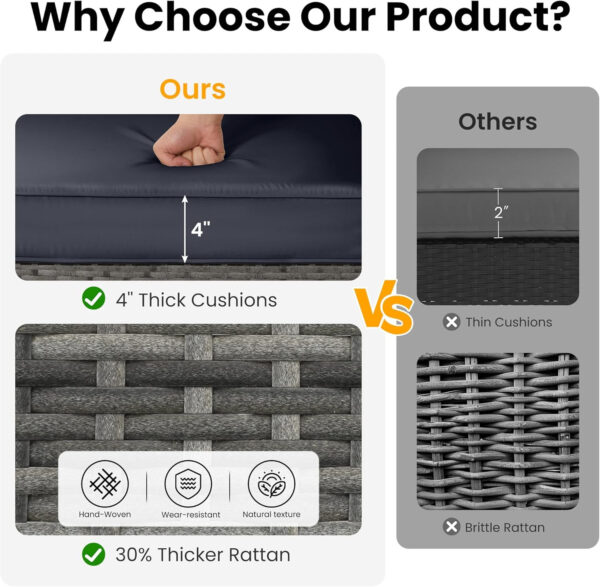 7-Piece Modular Patio Furniture Set, Wicker Outdoor Sectional Sofa with Cushions and Coffee Table, All Weather Patio Conversation Sets for Porch Balcony Backyard, Grey