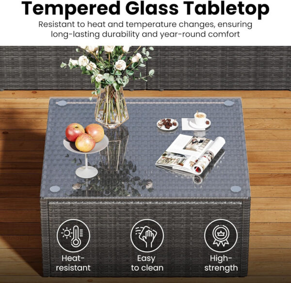 7-Piece Modular Patio Furniture Set, Wicker Outdoor Sectional Sofa with Cushions and Coffee Table, All Weather Patio Conversation Sets for Porch Balcony Backyard, Grey