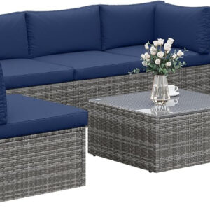 7-Piece Modular Patio Furniture Set, Wicker Outdoor Sectional Sofa with Cushions and Coffee Table, All Weather Patio Conversation Sets for Porch Balcony Backyard, Grey