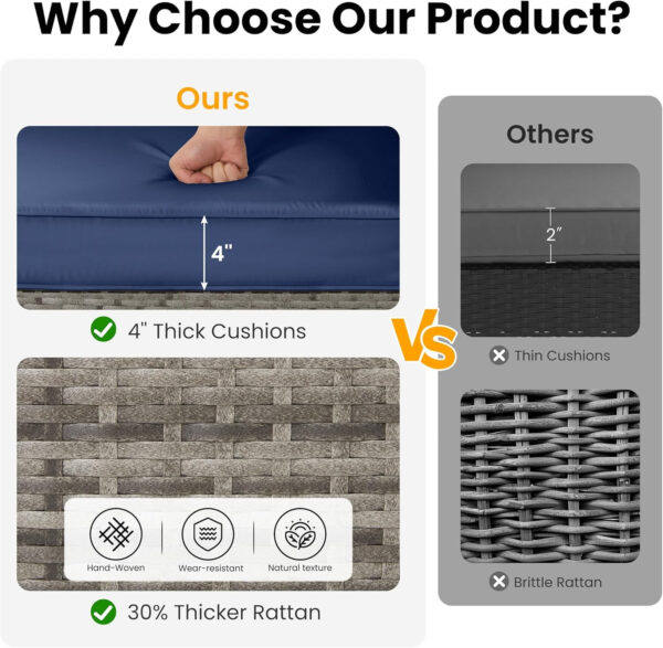 7-Piece Modular Patio Furniture Set, Wicker Outdoor Sectional Sofa with Cushions and Coffee Table, All Weather Patio Conversation Sets for Porch Balcony Backyard, Grey