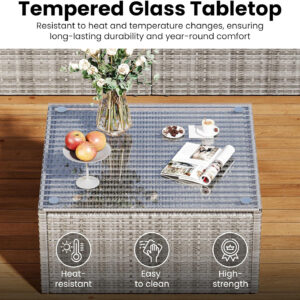 7-Piece Modular Patio Furniture Set, Wicker Outdoor Sectional Sofa with Cushions and Coffee Table, All Weather Patio Conversation Sets for Porch Balcony Backyard, Grey