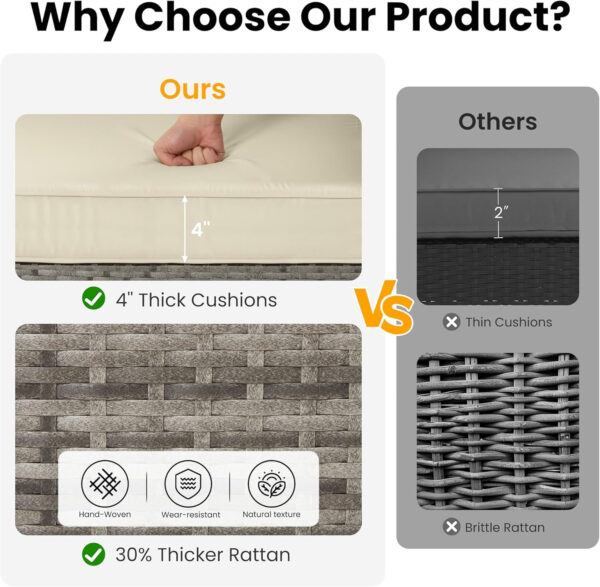 7-Piece Modular Patio Furniture Set, Wicker Outdoor Sectional Sofa with Cushions and Coffee Table, All Weather Patio Conversation Sets for Porch Balcony Backyard, Grey