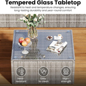 7-Piece Modular Patio Furniture Set, Wicker Outdoor Sectional Sofa with Cushions and Coffee Table, All Weather Patio Conversation Sets for Porch Balcony Backyard, Grey