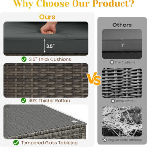 7-Piece Modular Patio Furniture Set, Wicker Outdoor Sectional Sofa with Cushions and Coffee Table, All Weather Patio Conversation Sets for Porch Balcony Backyard, Grey