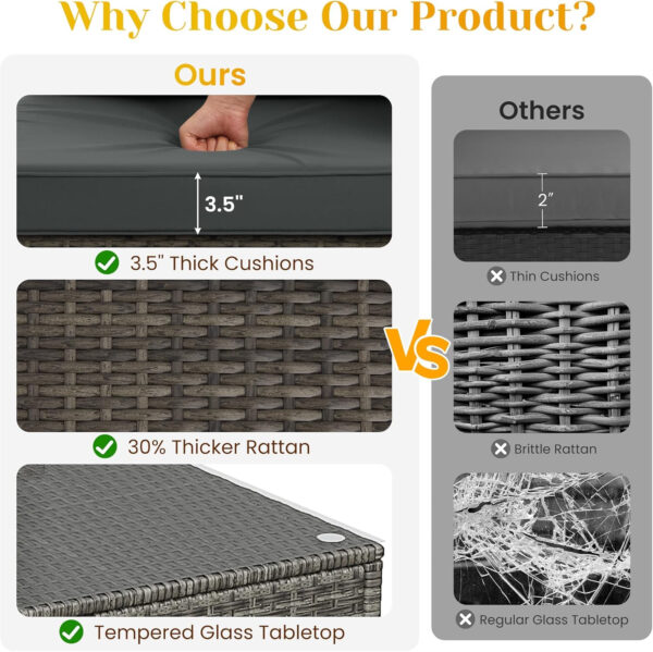 7-Piece Modular Patio Furniture Set, Wicker Outdoor Sectional Sofa with Cushions and Coffee Table, All Weather Patio Conversation Sets for Porch Balcony Backyard, Grey