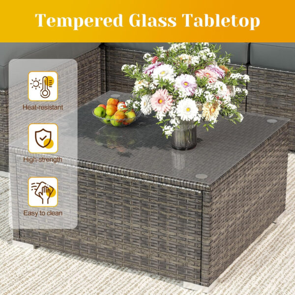 7-Piece Modular Patio Furniture Set, Wicker Outdoor Sectional Sofa with Cushions and Coffee Table, All Weather Patio Conversation Sets for Porch Balcony Backyard, Grey