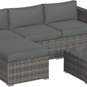 7-Piece Modular Patio Furniture Set, Wicker Outdoor Sectional Sofa with Cushions and Coffee Table, All Weather Patio Conversation Sets for Porch Balcony Backyard, Grey