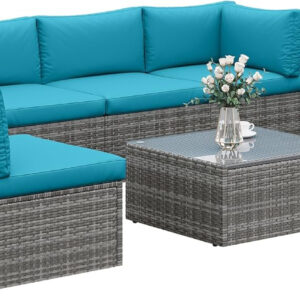 7-Piece Modular Patio Furniture Set, Wicker Outdoor Sectional Sofa with Cushions and Coffee Table, All Weather Patio Conversation Sets for Porch Balcony Backyard, Grey