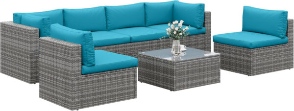 7-Piece Modular Patio Furniture Set, Wicker Outdoor Sectional Sofa with Cushions and Coffee Table, All Weather Patio Conversation Sets for Porch Balcony Backyard, Grey