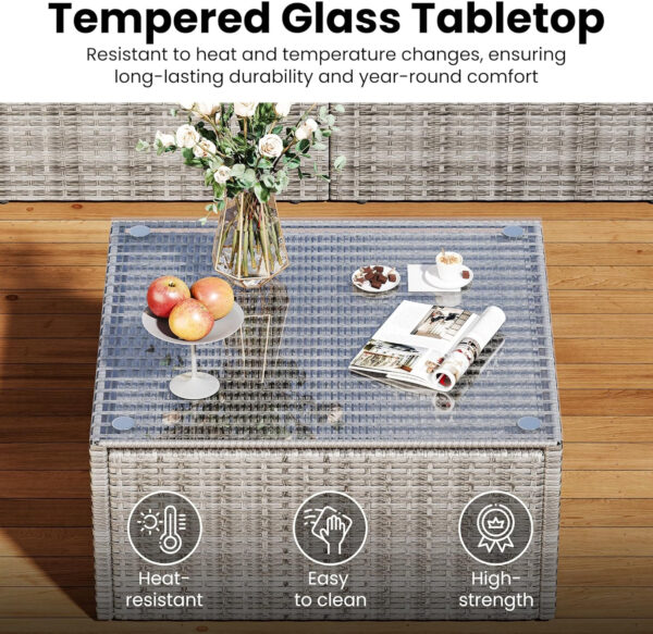 7-Piece Modular Patio Furniture Set, Wicker Outdoor Sectional Sofa with Cushions and Coffee Table, All Weather Patio Conversation Sets for Porch Balcony Backyard, Grey