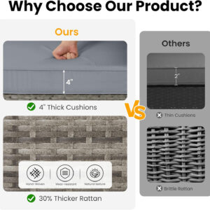 7-Piece Modular Patio Furniture Set, Wicker Outdoor Sectional Sofa with Cushions and Coffee Table, All Weather Patio Conversation Sets for Porch Balcony Backyard, Grey