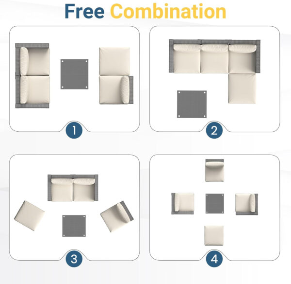 7-Piece Modular Patio Furniture Set, Wicker Outdoor Sectional Sofa with Cushions and Coffee Table, All Weather Patio Conversation Sets for Porch Balcony Backyard, Grey