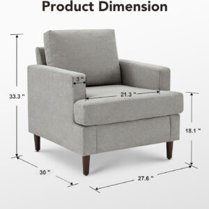 Mid-Century Accent Chair,Modern Linen Fabric Armchair for Living Room,Comfy Upholstered Reading Accent Chairs for Bedroom,Single Sofa Chair with Wood Legs (Light Grey, 1 Pack)