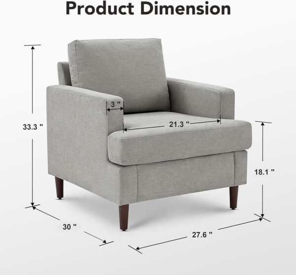 Mid-Century Accent Chair,Modern Linen Fabric Armchair for Living Room,Comfy Upholstered Reading Accent Chairs for Bedroom,Single Sofa Chair with Wood Legs (Light Grey, 1 Pack)