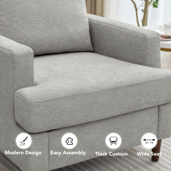 Mid-Century Accent Chair,Modern Linen Fabric Armchair for Living Room,Comfy Upholstered Reading Accent Chairs for Bedroom,Single Sofa Chair with Wood Legs (Light Grey, 1 Pack)