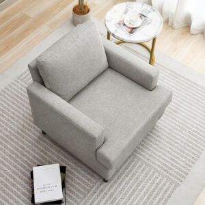 Mid-Century Accent Chair,Modern Linen Fabric Armchair for Living Room,Comfy Upholstered Reading Accent Chairs for Bedroom,Single Sofa Chair with Wood Legs (Light Grey, 1 Pack)