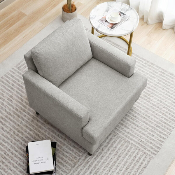 Mid-Century Accent Chair,Modern Linen Fabric Armchair for Living Room,Comfy Upholstered Reading Accent Chairs for Bedroom,Single Sofa Chair with Wood Legs (Light Grey, 1 Pack)