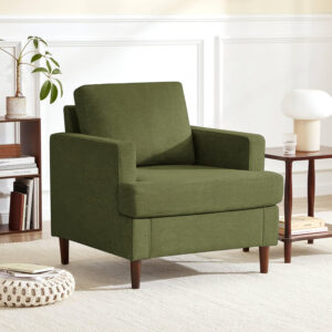 Mid-Century Accent Chair,Modern Linen Fabric Armchair for Living Room,Comfy Upholstered Reading Accent Chairs for Bedroom,Single Sofa Chair with Wood Legs (Light Grey, 1 Pack)