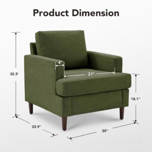 Mid-Century Accent Chair,Modern Linen Fabric Armchair for Living Room,Comfy Upholstered Reading Accent Chairs for Bedroom,Single Sofa Chair with Wood Legs (Light Grey, 1 Pack)