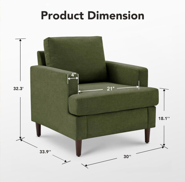 Mid-Century Accent Chair,Modern Linen Fabric Armchair for Living Room,Comfy Upholstered Reading Accent Chairs for Bedroom,Single Sofa Chair with Wood Legs (Light Grey, 1 Pack)