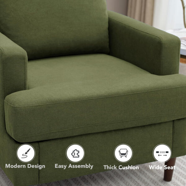 Mid-Century Accent Chair,Modern Linen Fabric Armchair for Living Room,Comfy Upholstered Reading Accent Chairs for Bedroom,Single Sofa Chair with Wood Legs (Light Grey, 1 Pack)