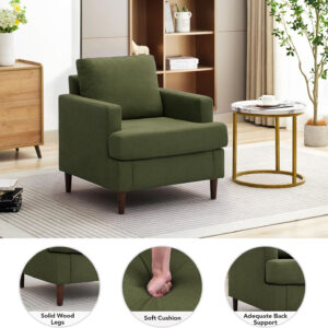Mid-Century Accent Chair,Modern Linen Fabric Armchair for Living Room,Comfy Upholstered Reading Accent Chairs for Bedroom,Single Sofa Chair with Wood Legs (Light Grey, 1 Pack)